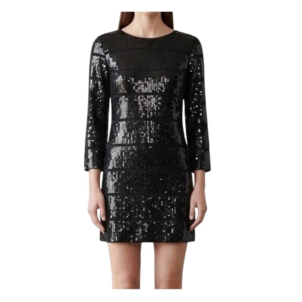 Theory Harmen Black Sequin Mini Dress Size S Evening Cocktail Party Wear - Picture 1 of 6